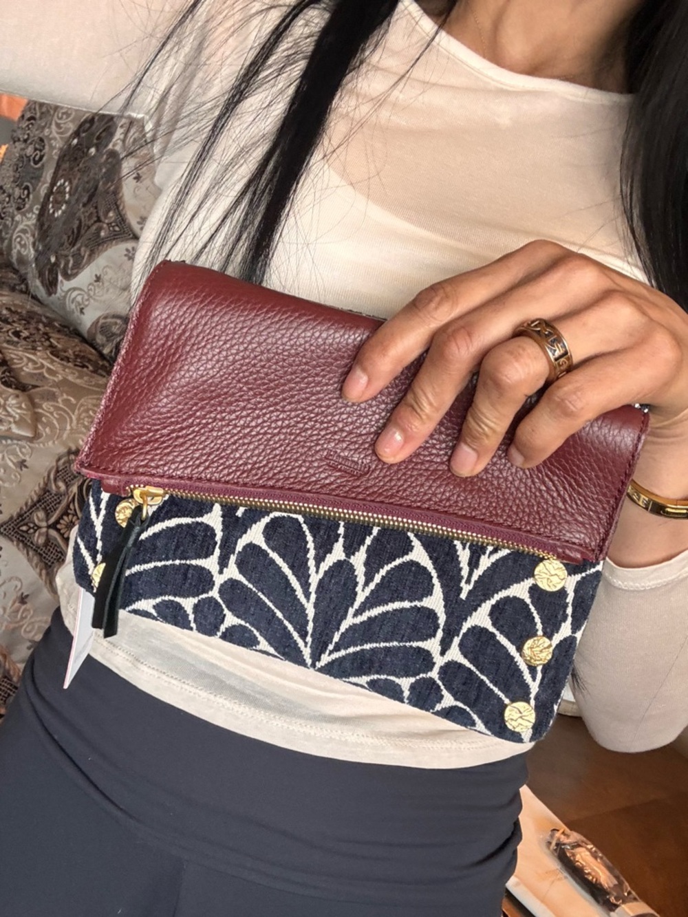 Hammitt crossbody in Burgundy Leather and Navy Floral - Picture 10 of 13